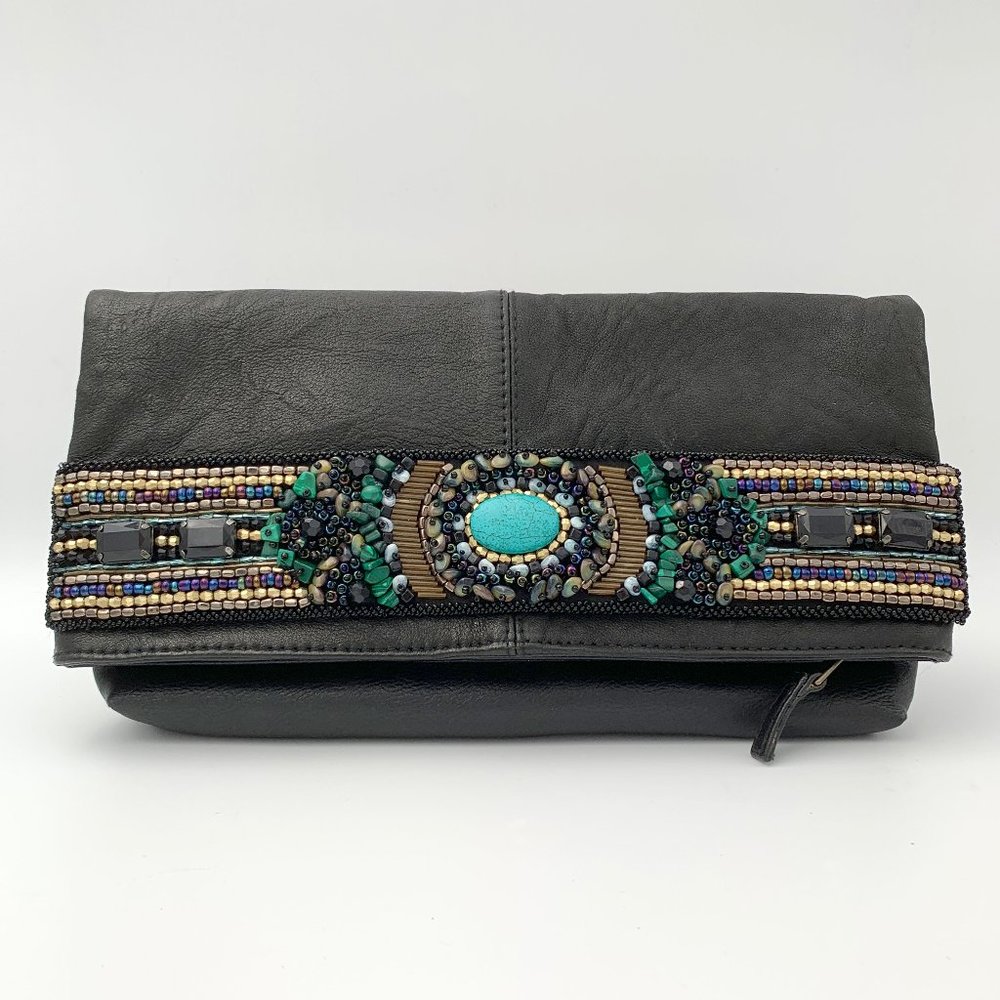 Beaded Marrakesh Convertible Leather Clutch / Shoulder Bag